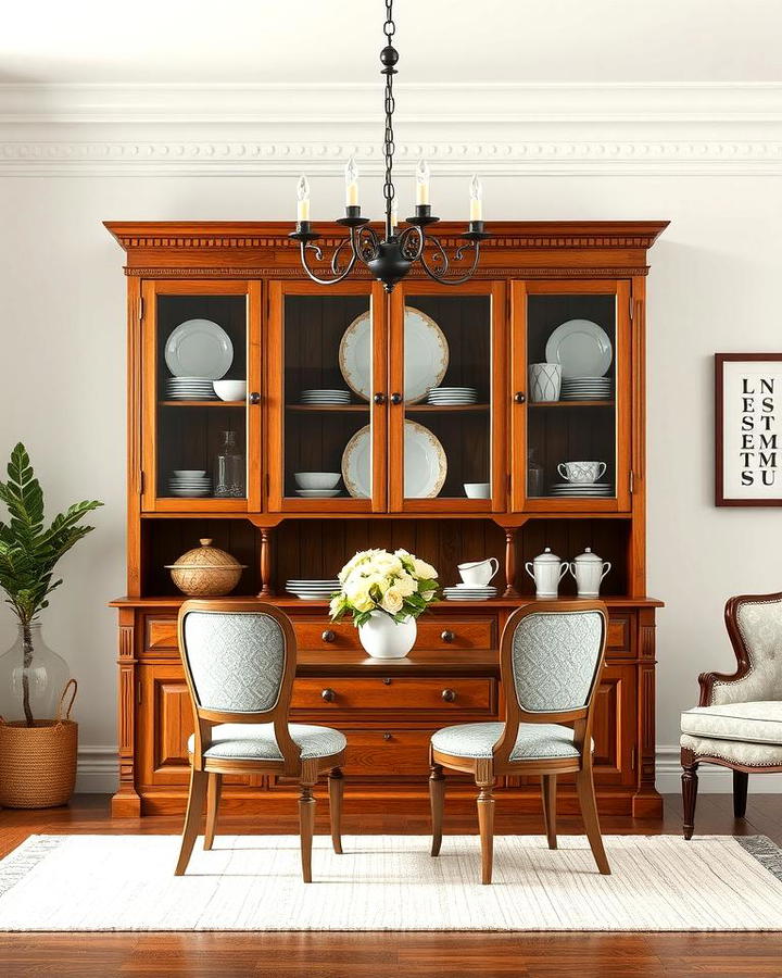 Classic Wooden Hutch with Glass Doors