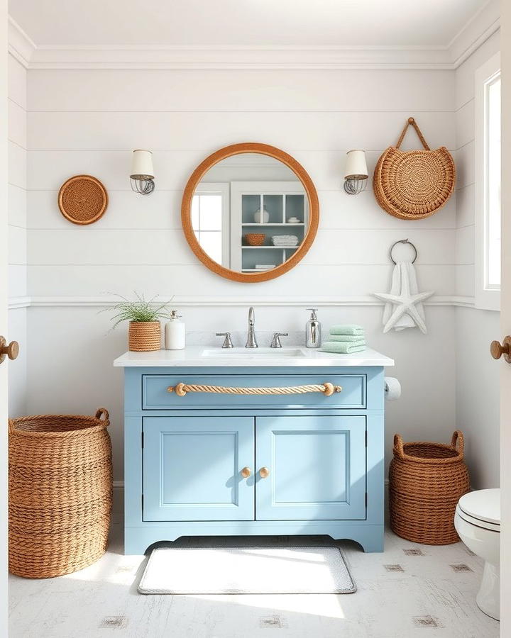 Coastal Blue Vanity with Rope Details