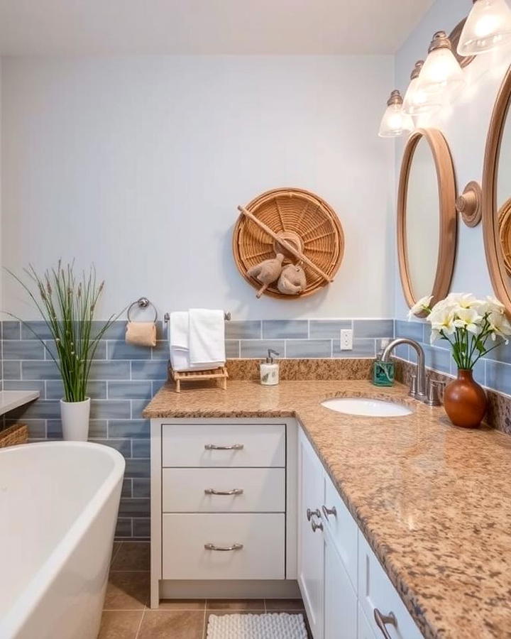 Coastal Inspiration with Brown Granite and Blue Hues