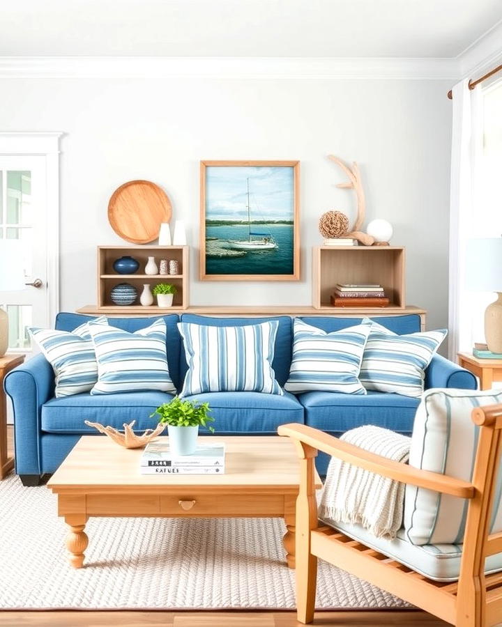 Coastal Inspired Blue Couch Living Room