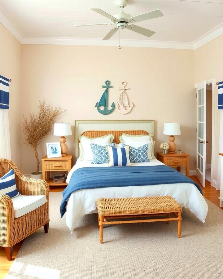 Coastal Inspired Blue and Beige Bedroom