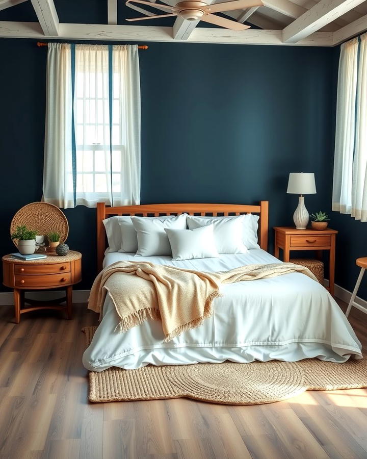 Coastal Inspired Dark Blue Bedroom