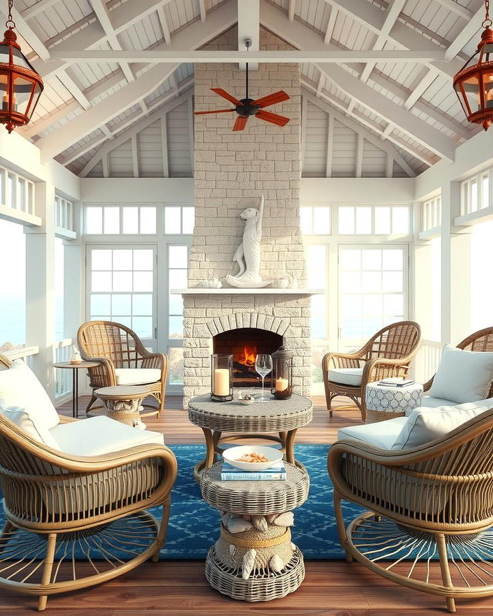 Coastal Inspired Gazebo with Beach Style Fireplace