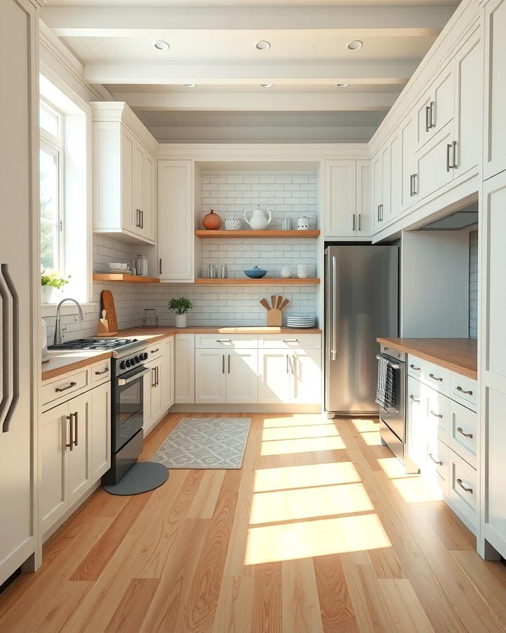 Coastal Inspired Kitchen with Light Wood Floors