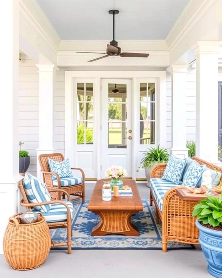 Coastal Inspired Porch with Blue Accents