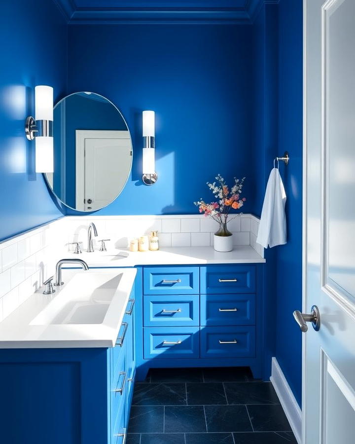 Cobalt Blue Vanity with White Countertop