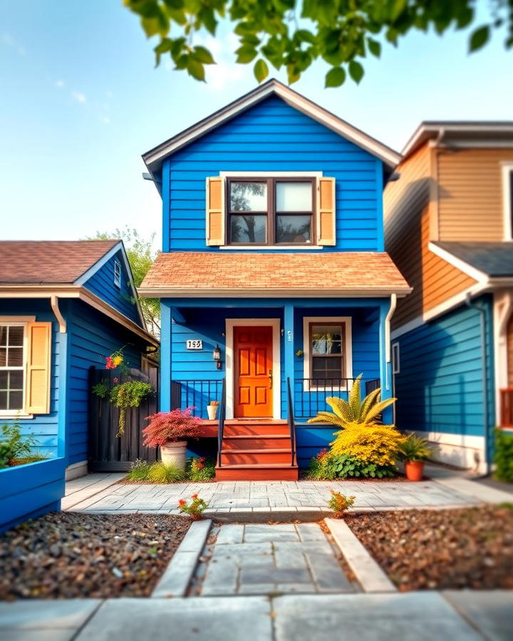 Cobalt Blue and Brown Roof for a Striking Contrast