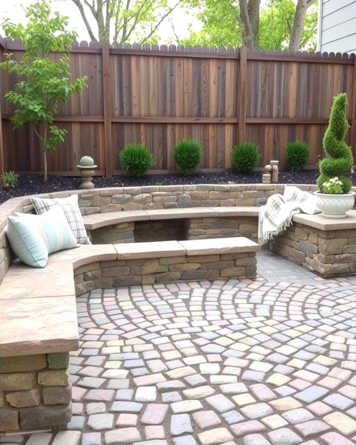 Cobblestone Patio with Built In Seating