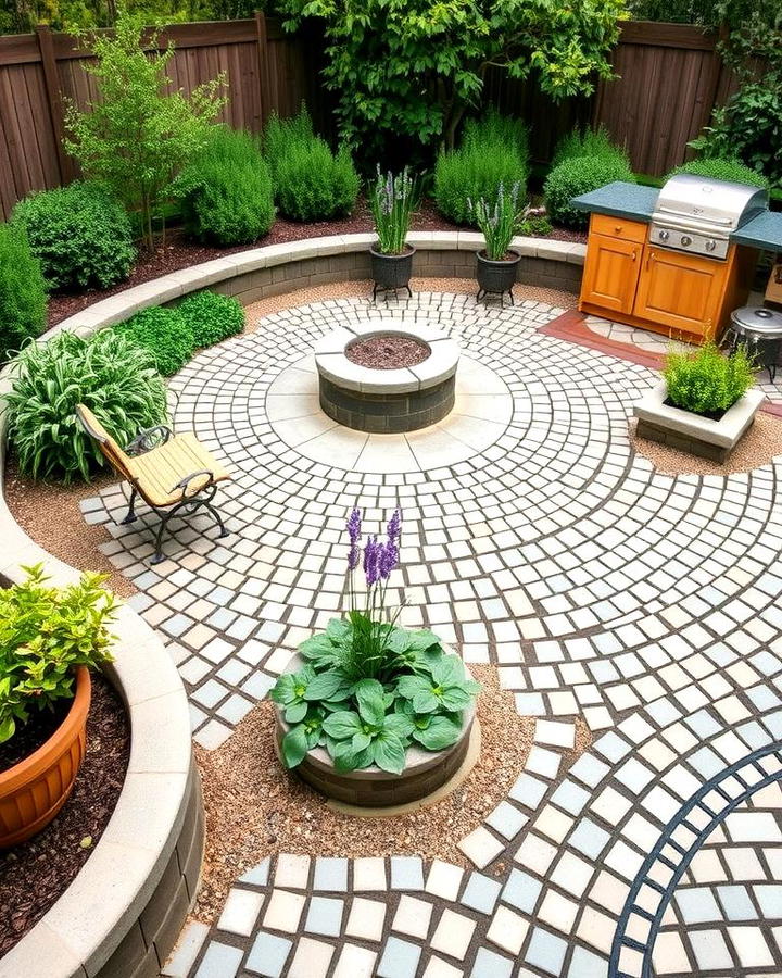 Cobblestone Patio with Herb Garden