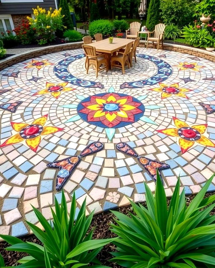 Cobblestone Patio with Mosaic Patterns