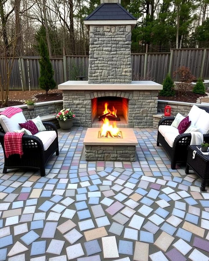 Cobblestone Patio with Outdoor Fireplace