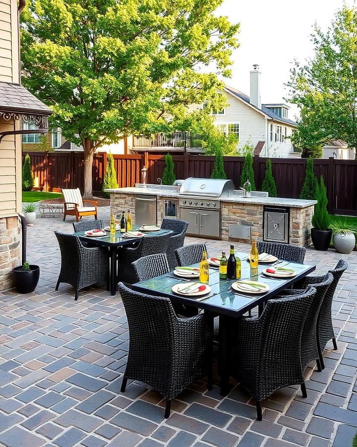 Cobblestone Patio with Outdoor Kitchen