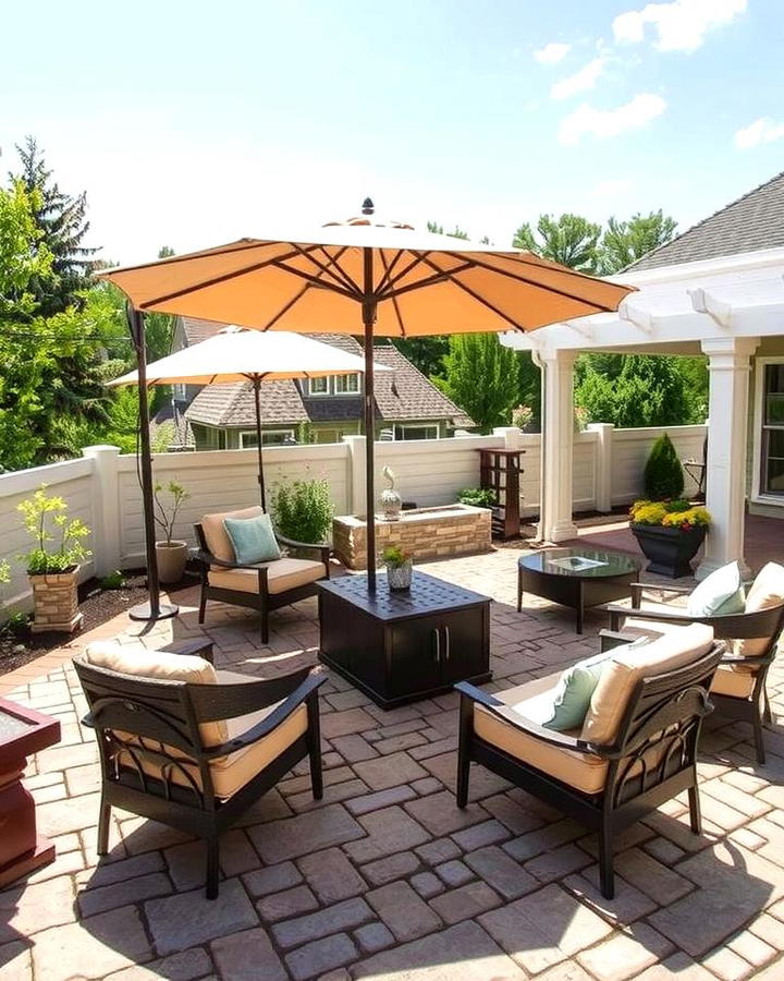 Cobblestone Patio with Shade Structures