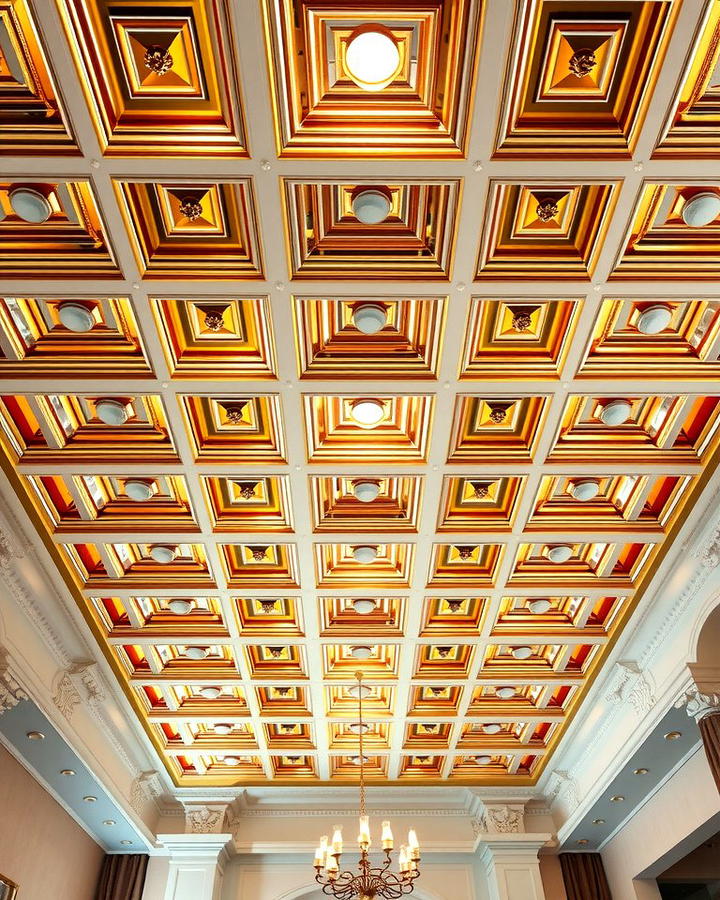 Coffered Ceiling with Metallic Accents