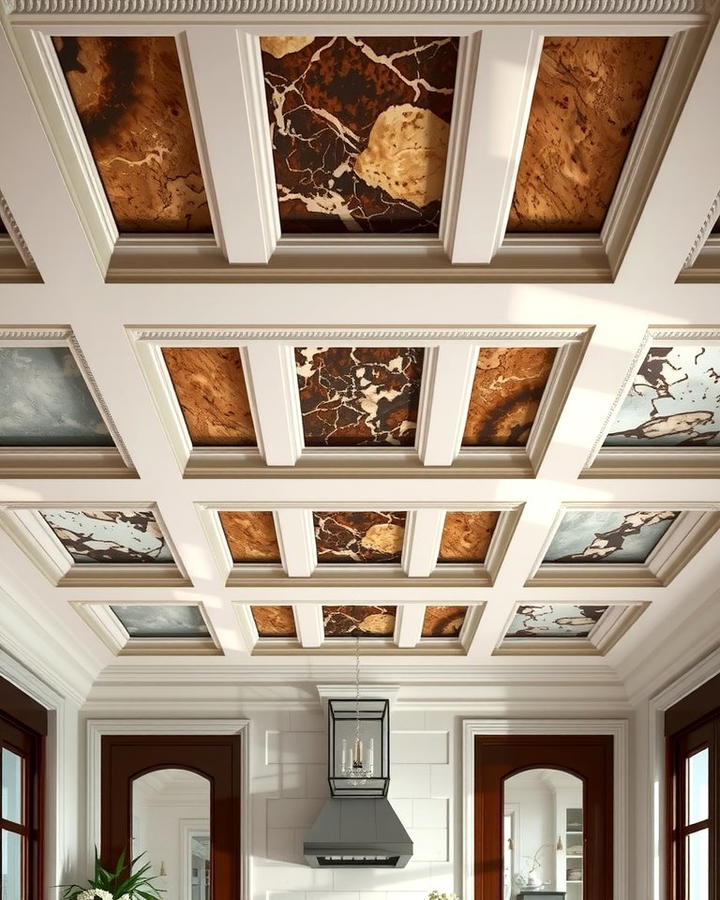 Coffered Ceiling with Natural Stone Insets