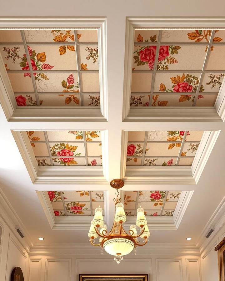 Coffered Ceiling with Wallpaper Inserts 2