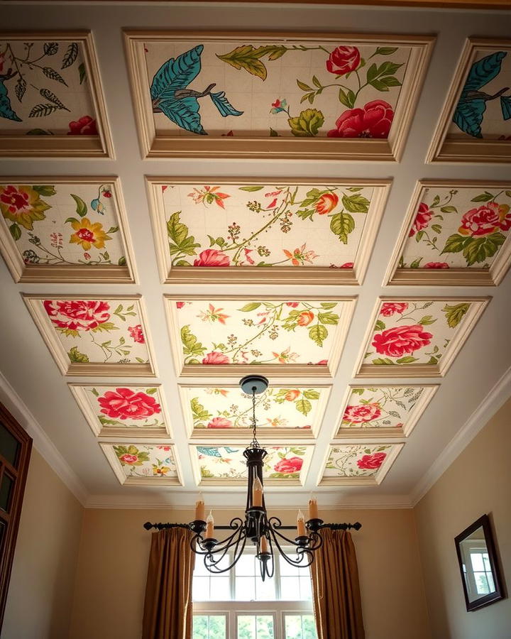 Coffered Ceiling with Wallpaper Inserts