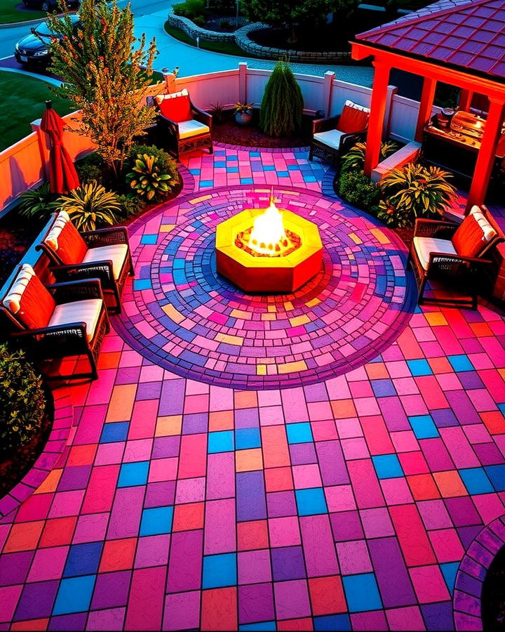 Color Enhanced Pavers Around a Central Fire Pit