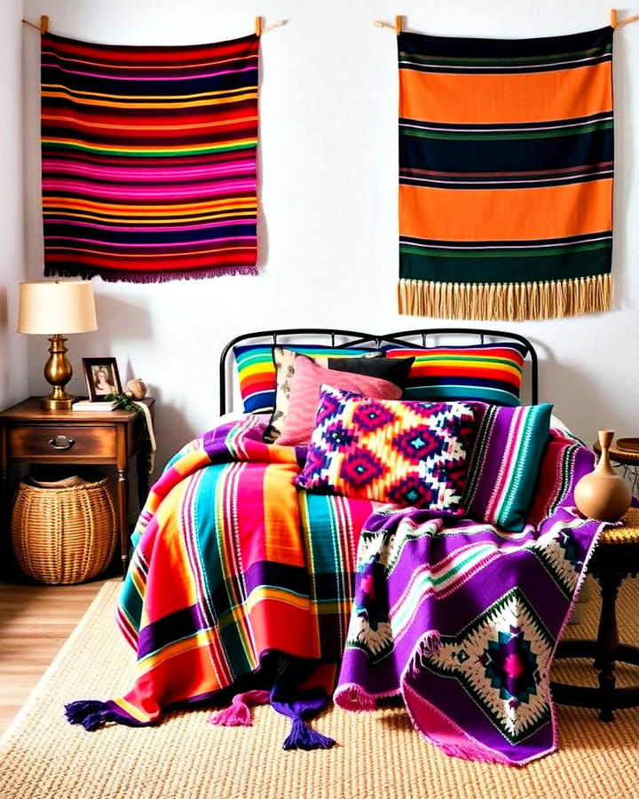 Colorful Mexican Blankets for Bedroom