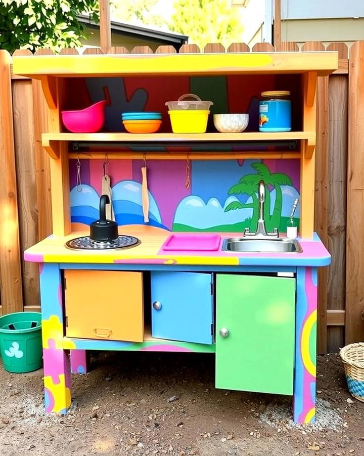 Colorful Painted Mud Kitchen