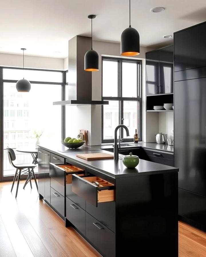 Compact Black Island for Small Kitchens