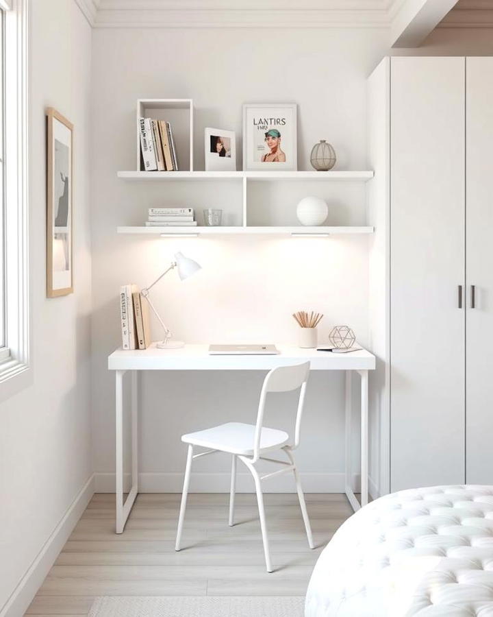 Compact White Desk for a Functional Nook