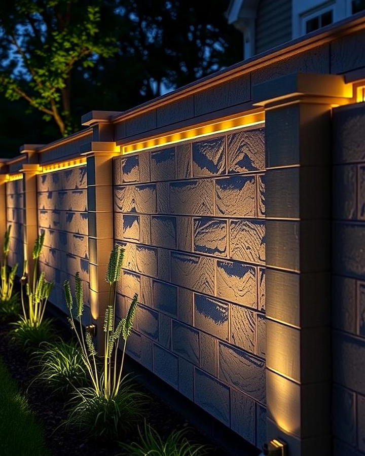 Concrete Block Fence with Built In Lighting