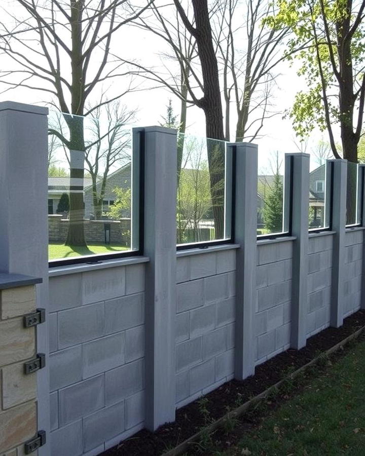 Concrete Block Fence with Glass Panels