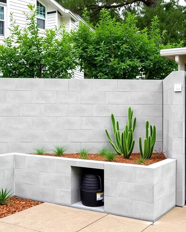 Concrete Block Fence with Integrated Storage