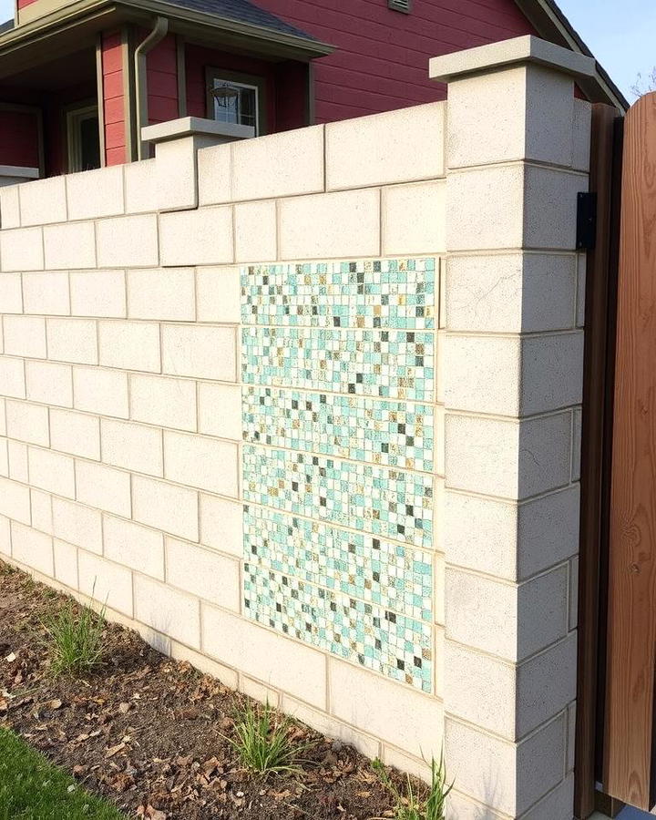 Concrete Block Fence with Mosaic Art