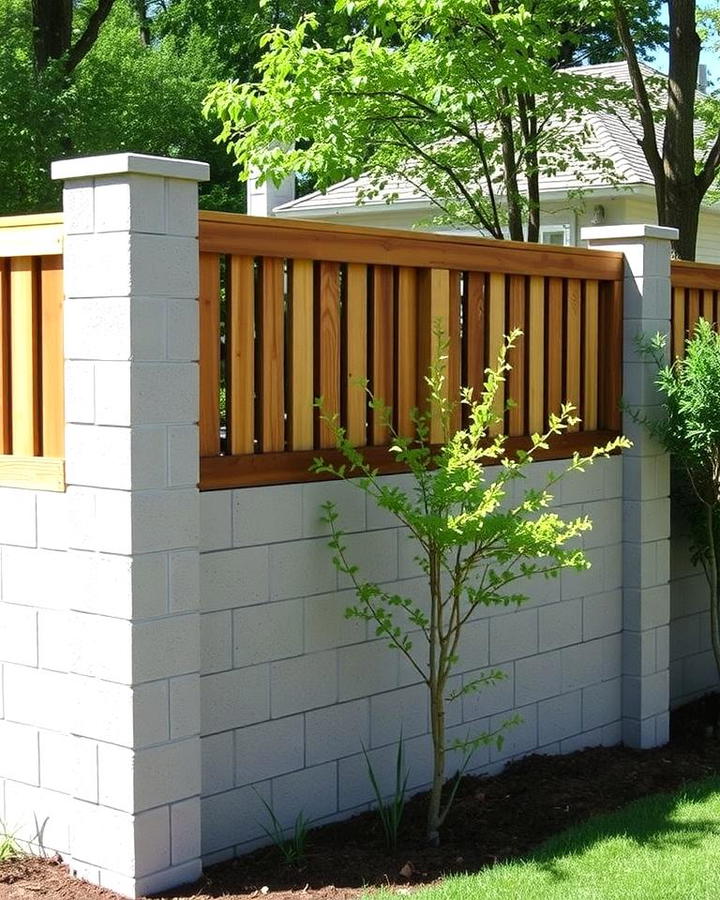 Concrete Block Fence with Privacy Screens