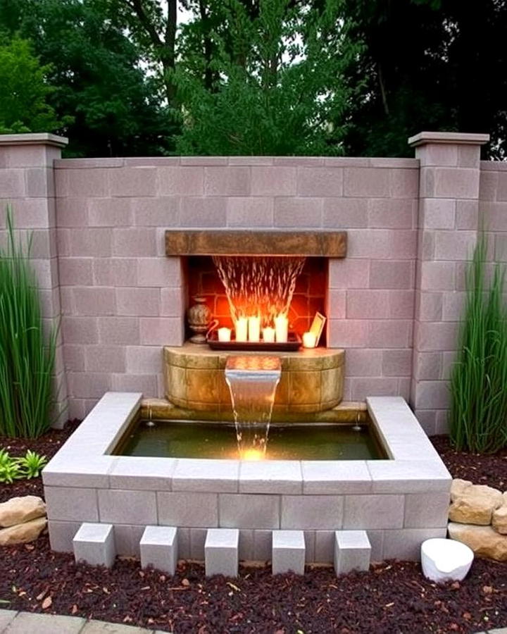 Concrete Block Fence with Water Feature