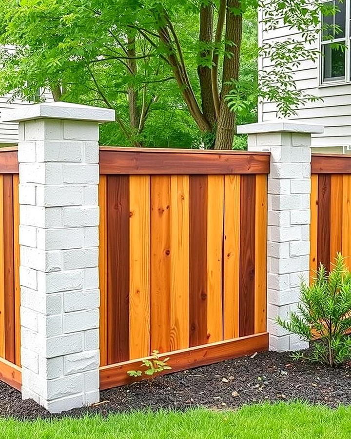 Concrete Block Fence with Wooden Accents