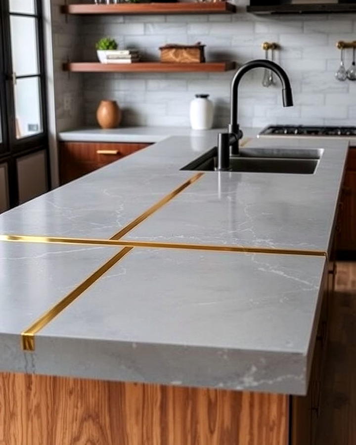 Concrete Countertop With Embedded Metal Elements