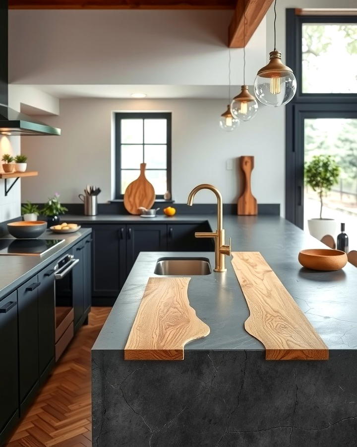 Concrete Countertops with Wood Inlays