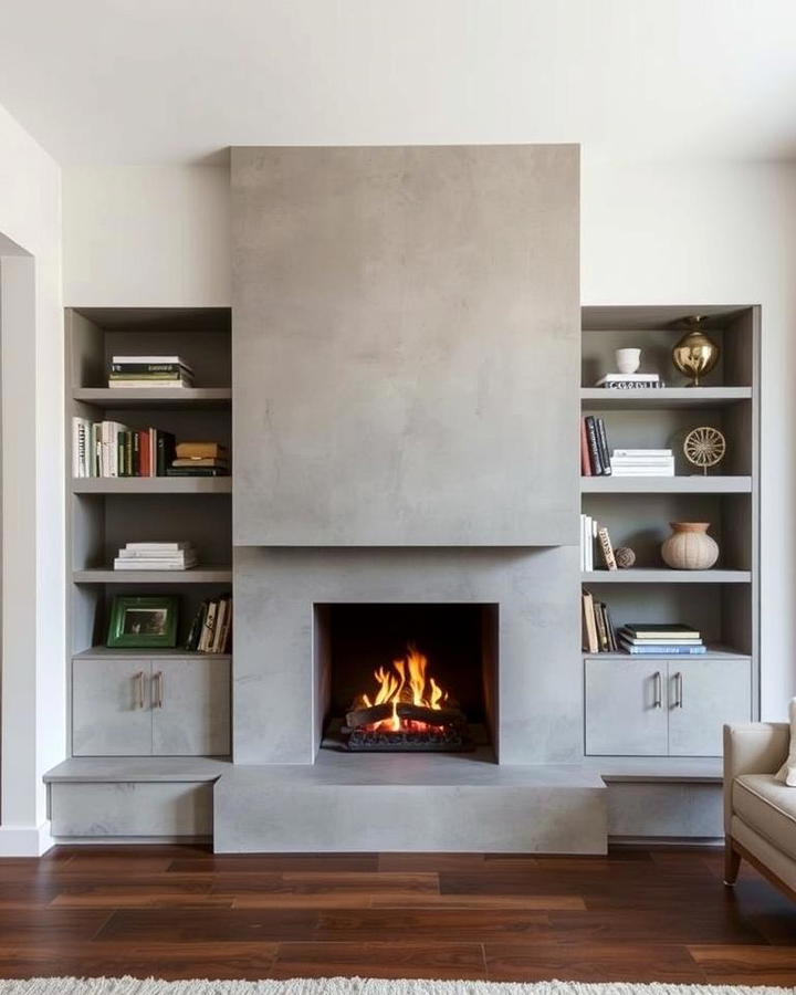 Concrete Fireplaces with Built In Shelves