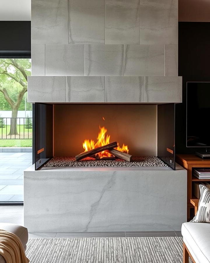 Concrete Fireplaces with Glass Enclosures