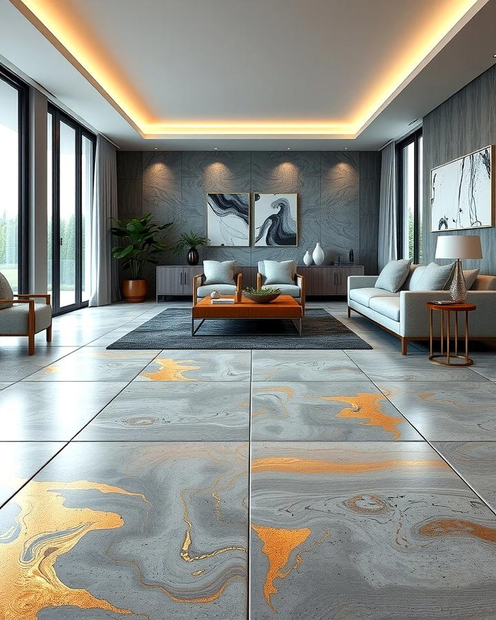 Concrete Floors with Metallic Epoxy Coating