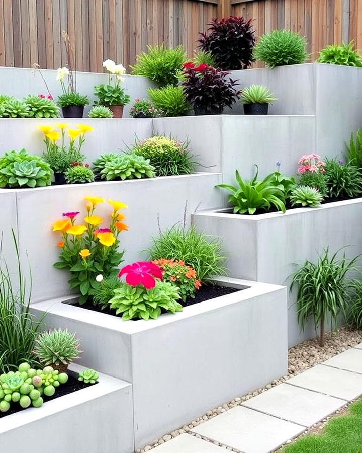 Concrete Planter Walls in Garden