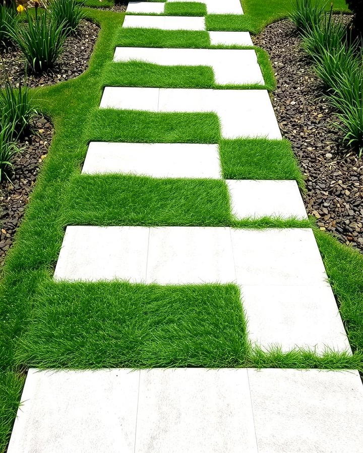 Concrete Slabs with Grass Gaps for a Contemporary Look