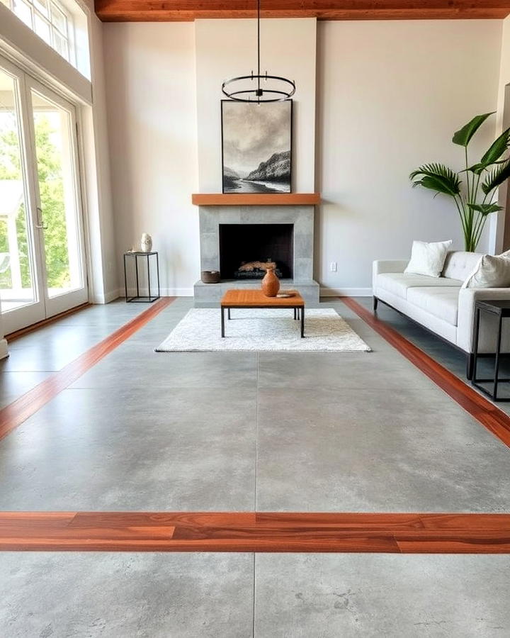 Concrete With Wood Inlays Living Room