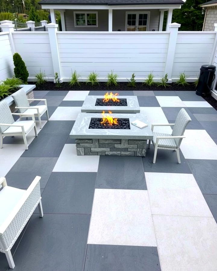 Contemporary Fire Pit with Monochrome Paver Design