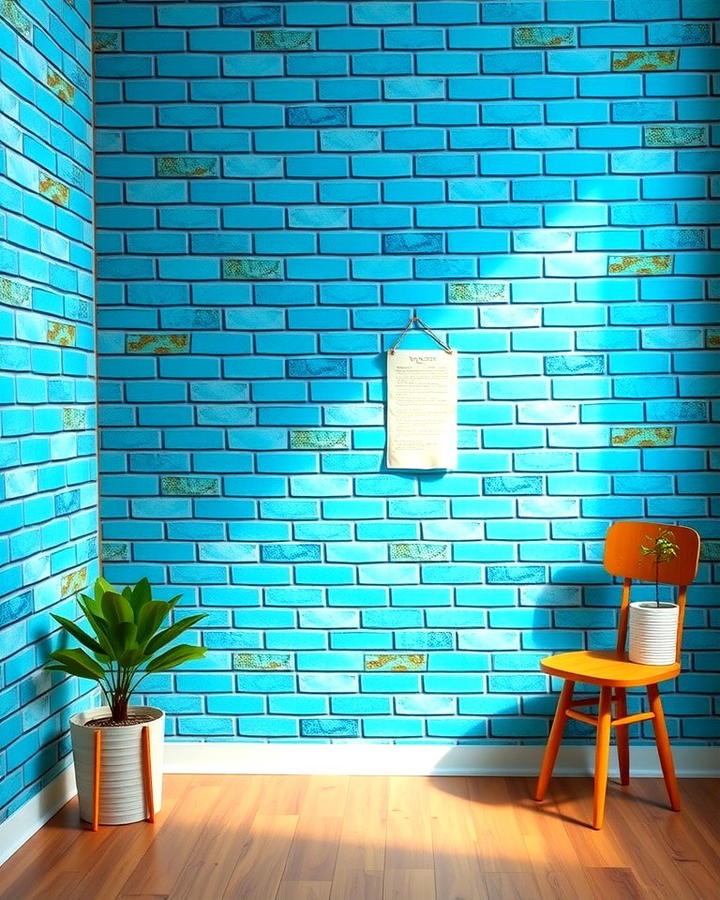 Contemporary Flair with Blue Brick Wallpaper