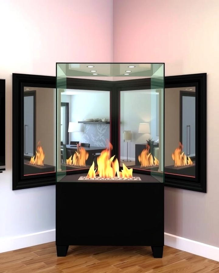 Contemporary Glass Enclosed Corner Gas Fireplace