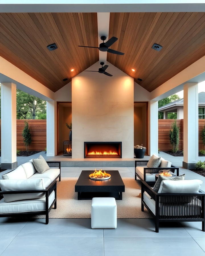 Contemporary Pavilion With Linear Fireplace Design