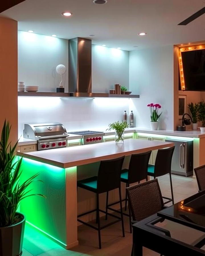 Contemporary Stucco Kitchen with LED Lighting