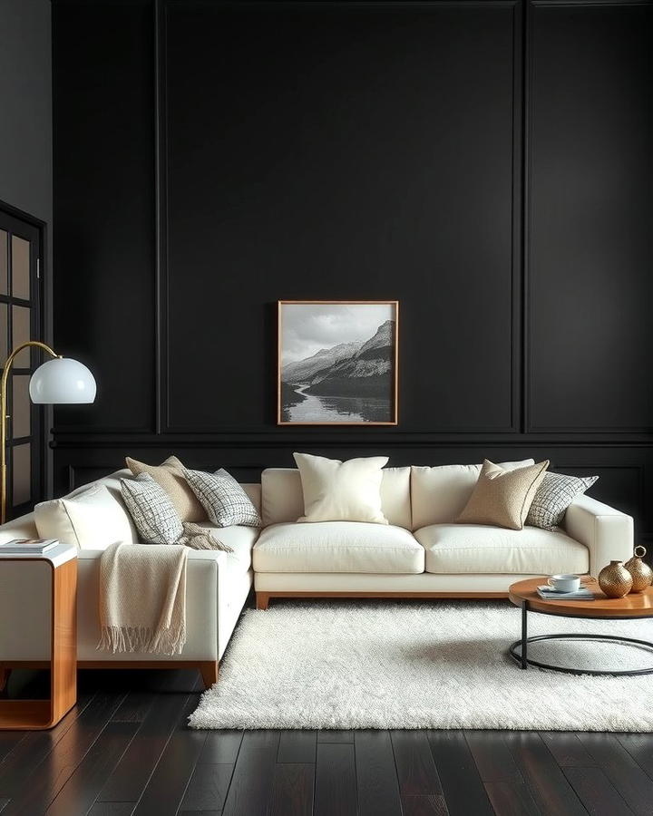 Contrasting Dark Walls with a Cream Couch