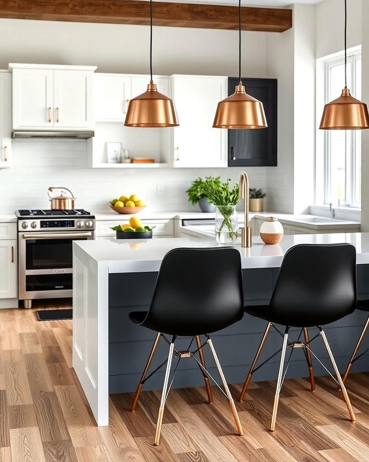 Copper Accents on Black Kitchen Chairs