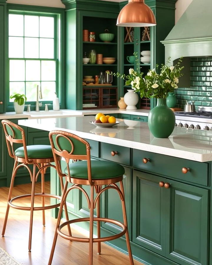 Copper Bar Stools with Green Accents