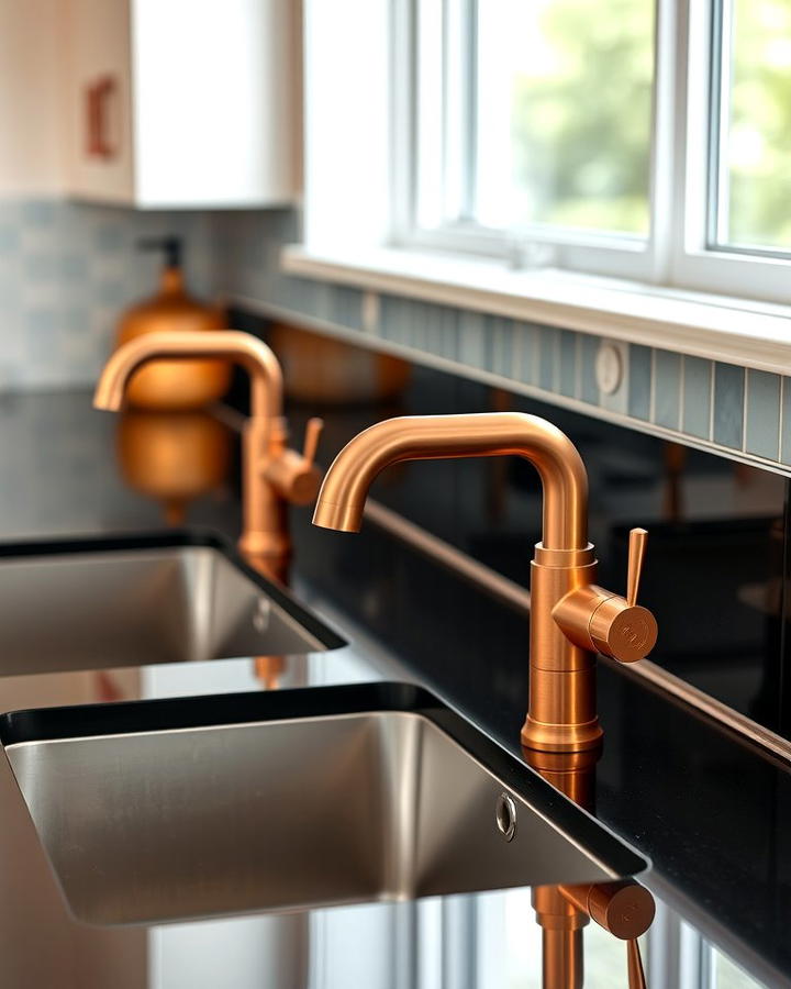 Copper Faucets on Black Countertops